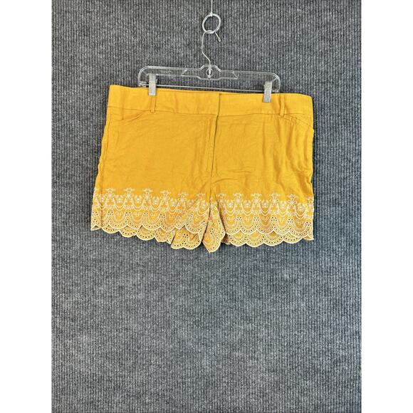 LOFT Pants - Loft Outlet Womens Shorts Size 16 Yellow Linen Blend Embroidered Bohemian Preppy